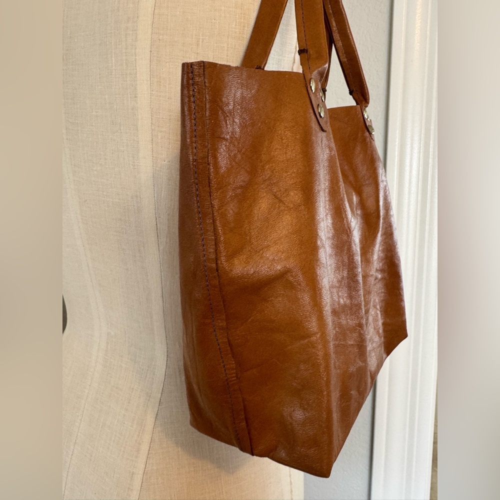 Primative Leather Tote Folds Flat Light 12”x9”x8” - Picture 4 of 10